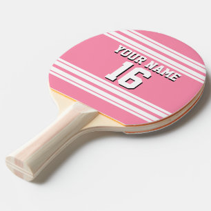 Flamingo Pink White Team Jersey Custom Number Name Ping Pong Paddle
