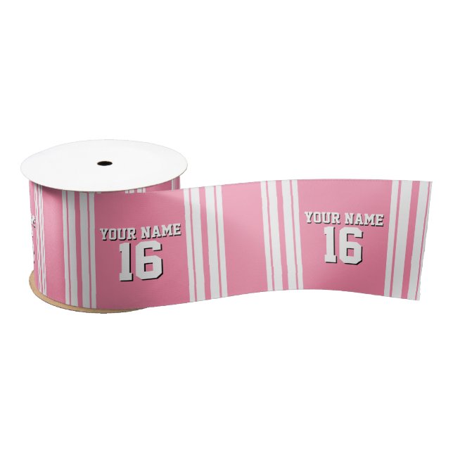 Flamingo Pink White Team Jersey Custom Number Name Satin Ribbon (Spool)