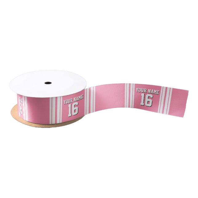 Flamingo Pink White Team Jersey Custom Number Name Satin Ribbon (Spool)