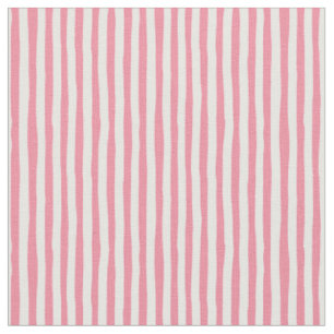 Flamingo Pink & White Wonky Stripes Fabric