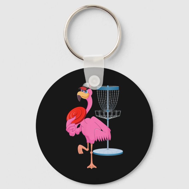 Flamingo Playing Disc Golf Matching Player Coach B Keychain (Front)
