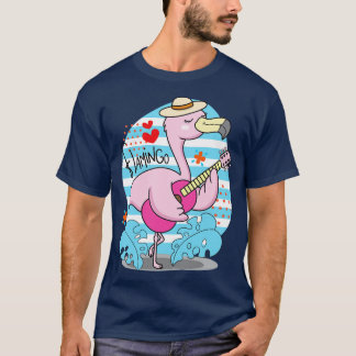 Flamingo Playing Guitar Illustration T-Shirt