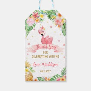 Flamingo Pneapple Tropical Birthday Thank you Gift Tags