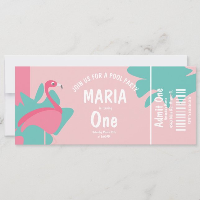 Flamingo Pool Birthday Ticket Party    Invitation (Front)