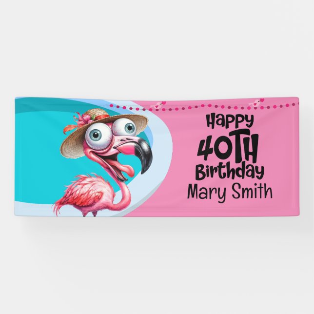 Flamingo Pool Party 40th Birthday Banner (Horizontal)