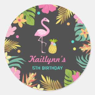 Flamingo Pool Party Favour Tag Sticker Seal