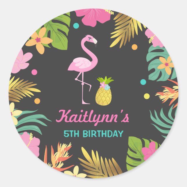 Flamingo Pool Party Favour Tag Sticker Seal (Front)
