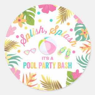 Flamingo Pool Party Favour Tag Sticker Seal