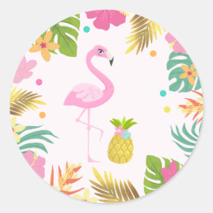 Flamingo Pool Party Favour Tag Sticker Seal