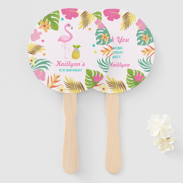 Flamingo Pool Party Hand Fan Flamingo Party Favour (Front and Back)