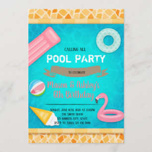 Flamingo pool party invitation