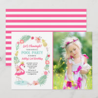 Flamingo Pool party invitation Tropical Birthday