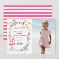 Flamingo Pool party invitation Tropical Birthday