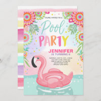 Flamingo Pool party invitation Tropical Pool float