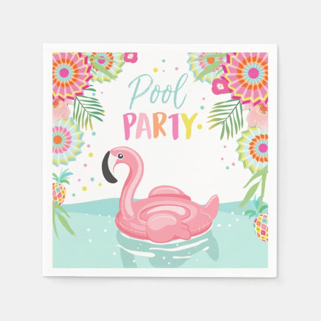 Flamingo Pool Party Napkins Tropical Pool Float (Front)