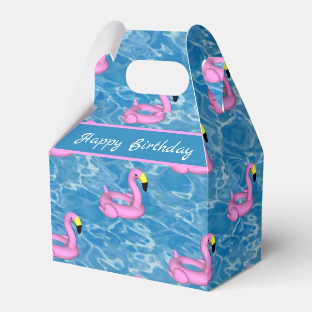 Flamingo pool toy  favor box (Front Side)