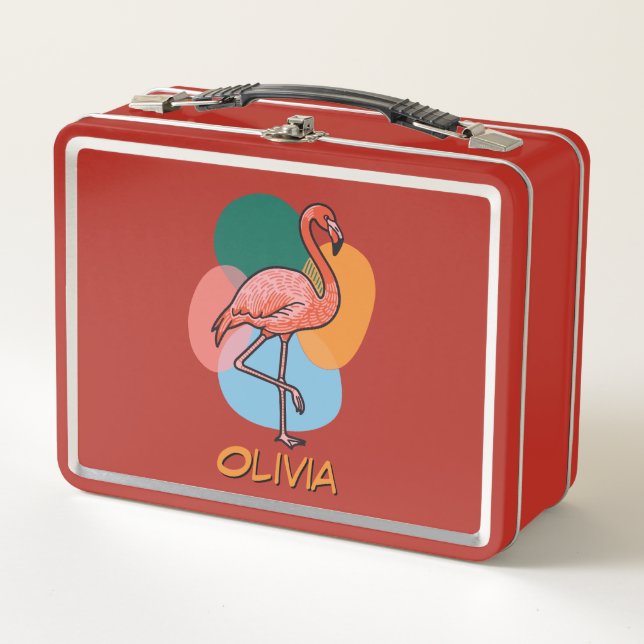 Flamingo Pop art colorful Metal Lunch Box (Front)