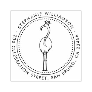 Flamingo Princess Custom Round Name Return Address Rubber Stamp