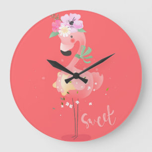 Flamingo Print Large Clock