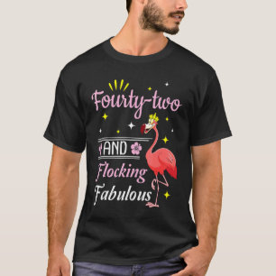 Flamingo Queen Flower Happy 42 Years And Flocking  T-Shirt