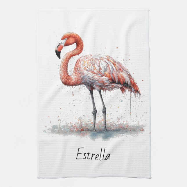 Flamingo Radiance: Tropical Watercolor, custom Kitchen Towel (Vertical)