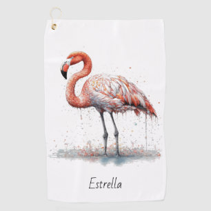 Flamingo Radiance: Watercolor Art, custom Golf Towel