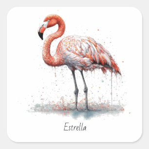 Flamingo Radiance: Watercolor Art, custom Square Sticker