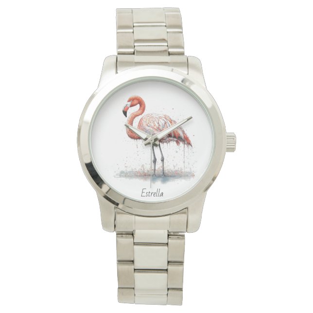 Flamingo Radiance: Watercolor Art, custom Watch (Front)