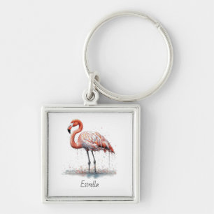Flamingo Radiance: Watercolor Flamingo, custom Keychain