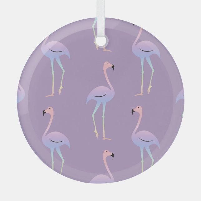Flamingo Rainbow: Colourful Seamless Pattern. Glass Ornament (Front)