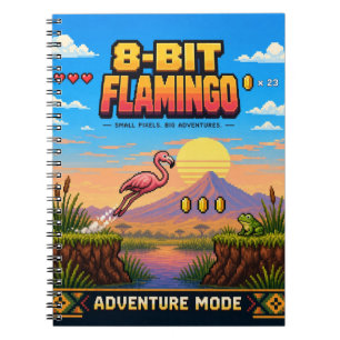Flamingo, Retro 8-Bit Pixel Art Notebook