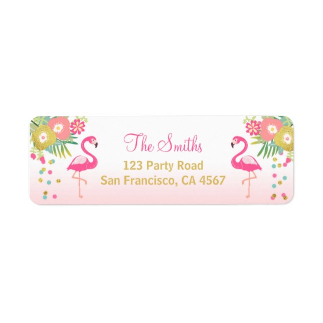 Flamingo Return Address Label Tropical Aloha Luau (Front)