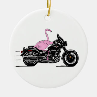 Flamingo Riding A Motorcycle Ceramic Ornament