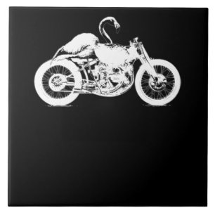 Flamingo Riding Motorcycle  Art Gift For Bikers.pn Tile