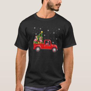 Flamingo Riding Red Truck Christmas Tree Decor Fun T-Shirt