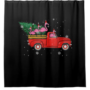 Flamingo Riding Red Truck Xmas Santa Hat Christmas