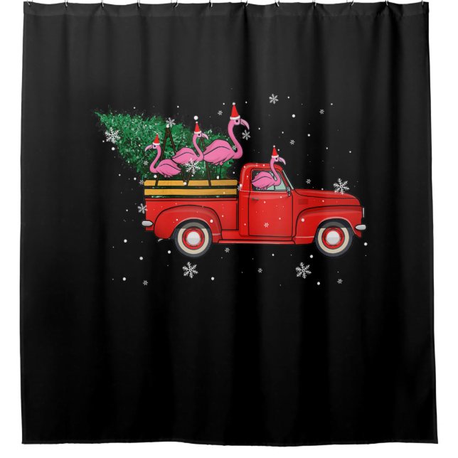 Flamingo Riding Red Truck Xmas Santa Hat Christmas (Front)