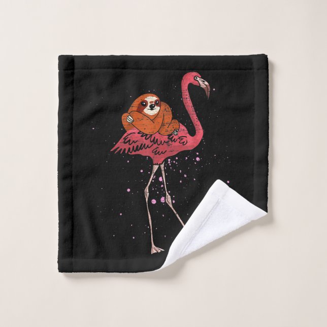 Flamingo Riding Sloth Animal Lover Gift Flamingo Wash Cloth (Wash Cloth)