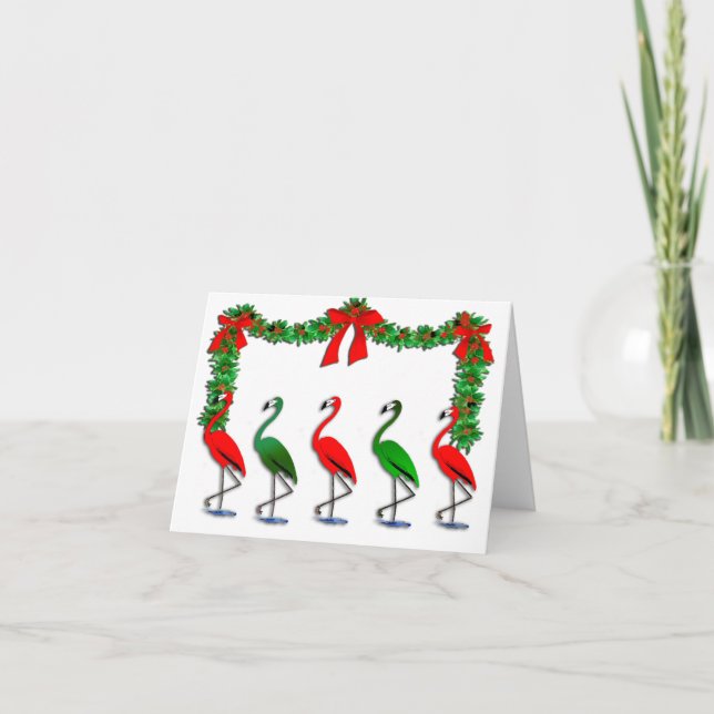 Flamingo Rockettes Dancing Show Holiday Card (Front)