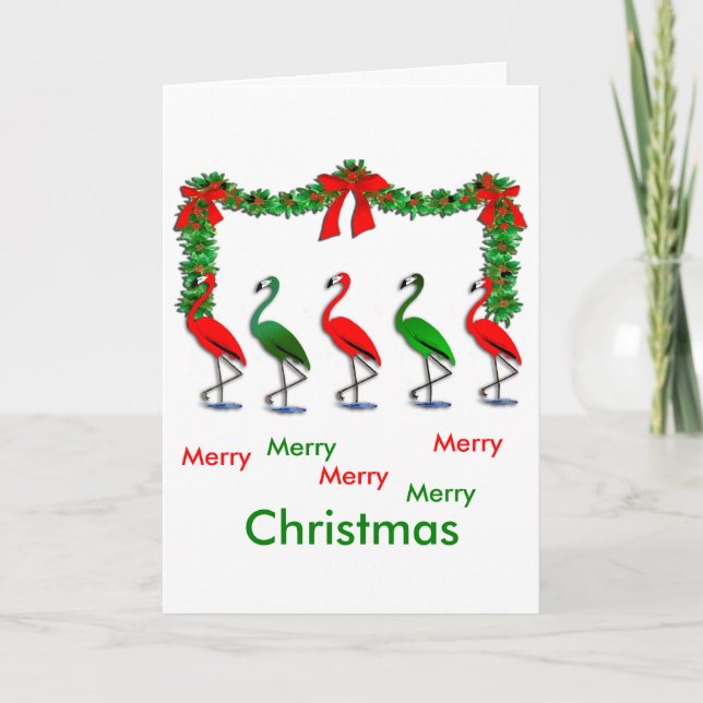 Flamingo Rockettes Dancing Show Holiday Card (Front)