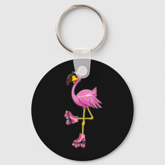 Flamingo Roller Skates - Funny Flamingo Lover Roll Keychain (Front)