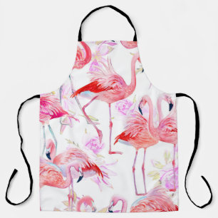 Flamingo Rose: Watercolor Bird Floral Apron