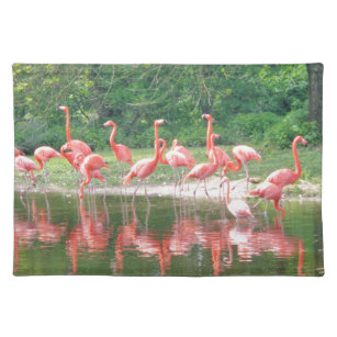 Flamingo Row at Lake in Spring,Birds Pink Wildlife Placemat
