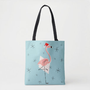 Flamingo Santa Blue all over tote bag