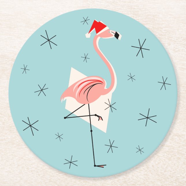 Flamingo Santa Blue coasters round (Front)