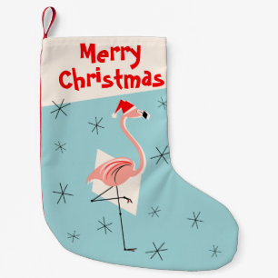 Flamingo Santa Blue Merry Christmas  Small Christmas Stocking