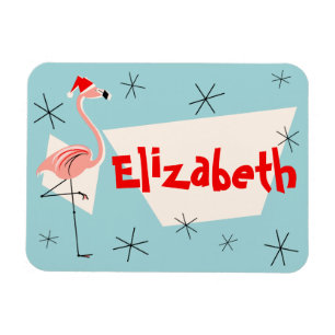 Flamingo Santa Blue Name flexible Magnet