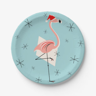 Flamingo Santa Blue paper plate