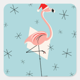 Flamingo Santa Blue sticker square