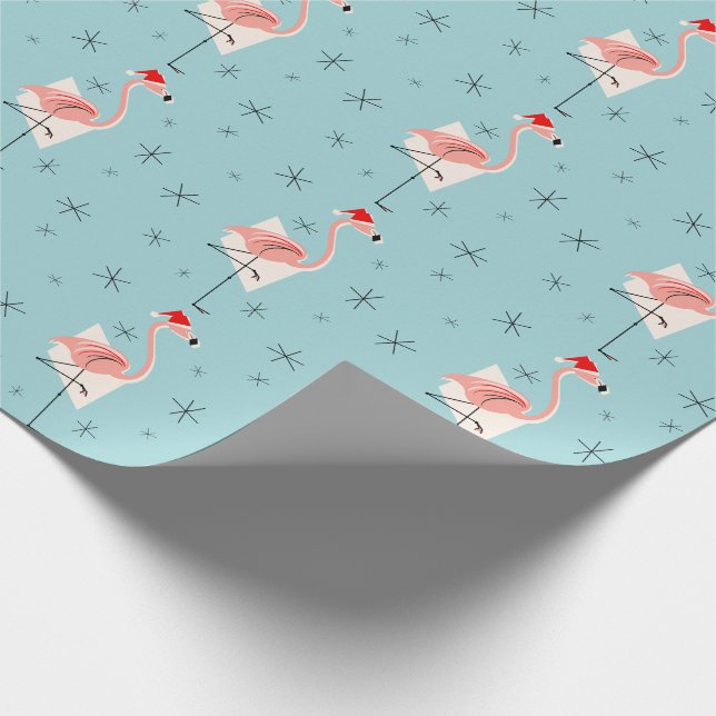 Flamingo Santa Blue wrapping paper (Corner)